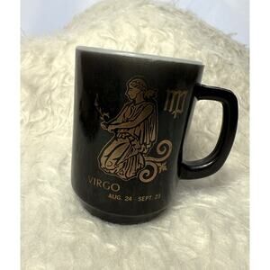 Federal Milk Glass Black & Gold Coffee Mug Vintage Virgo Zodiac Horoscope